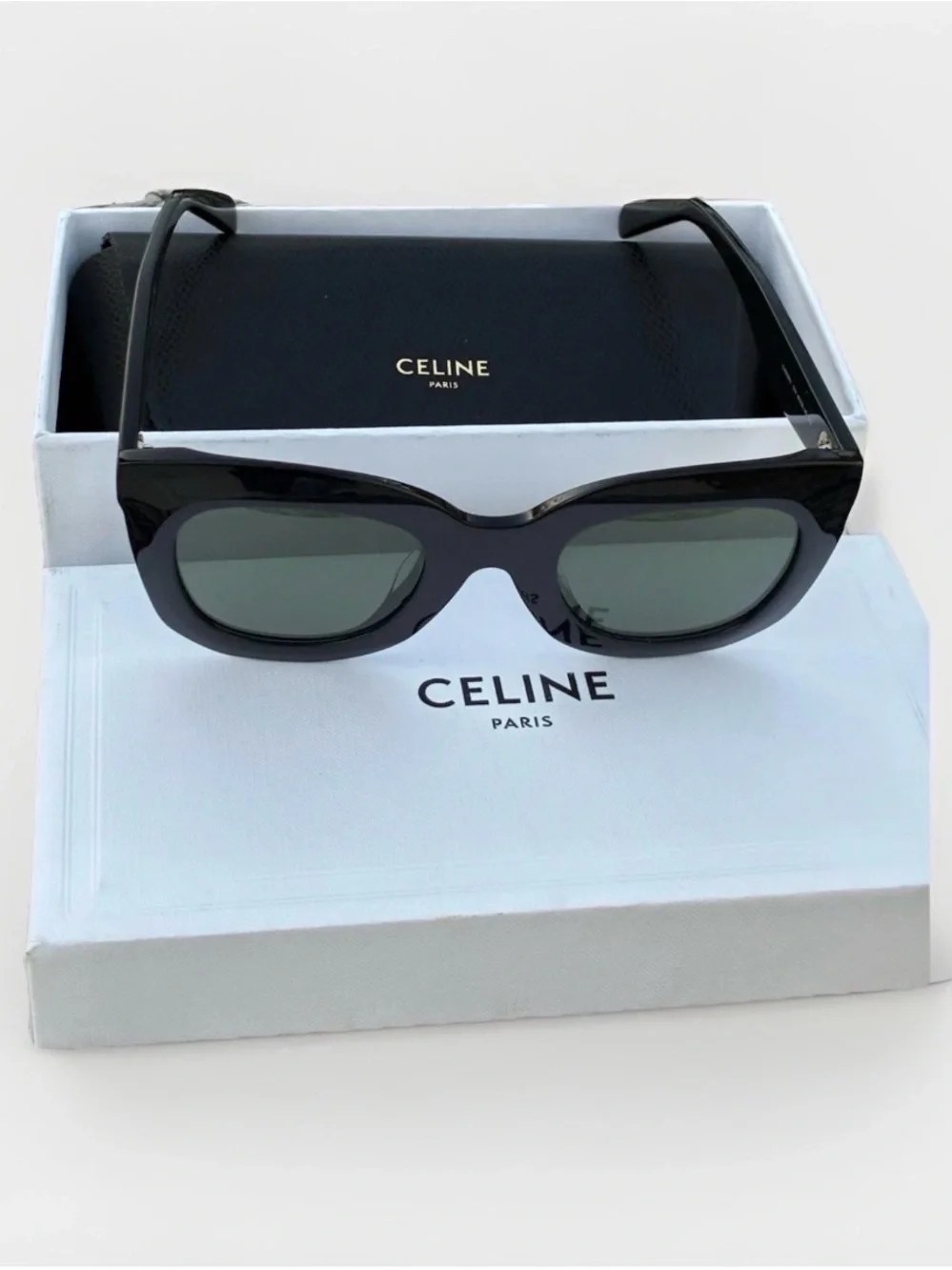 Celine Black Oversized Cat-Eye Sunglasses with Case